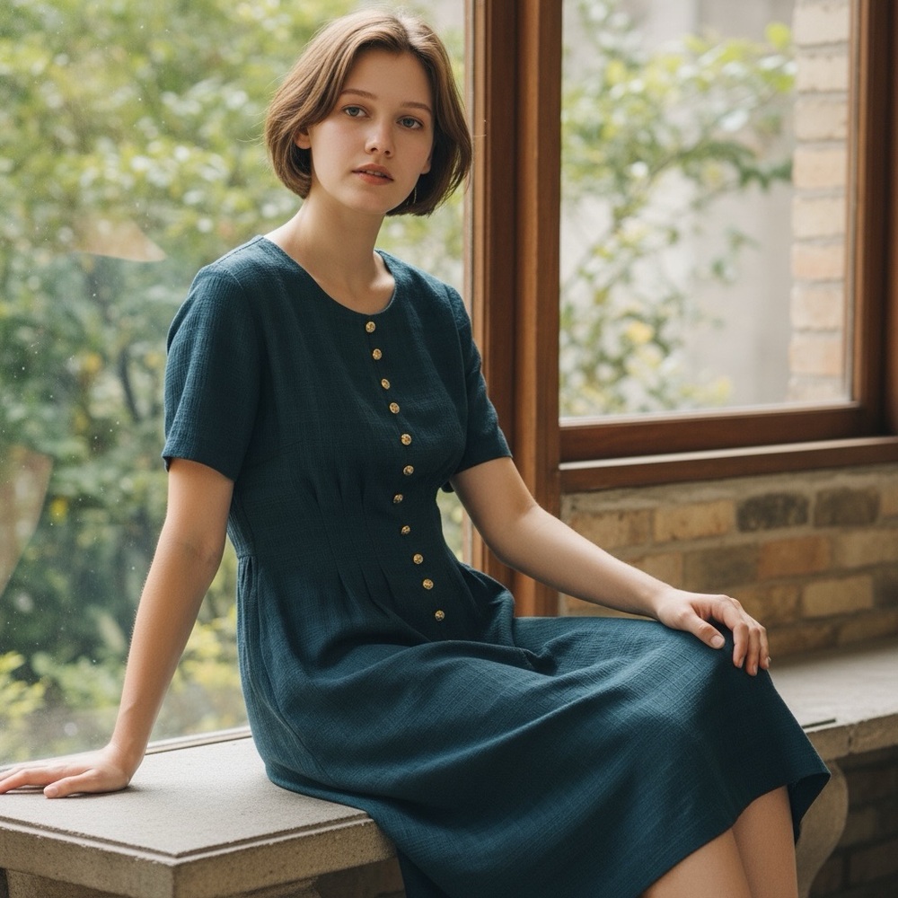 Vintage DJI Blue/Green Plaid layered Dress 9/10